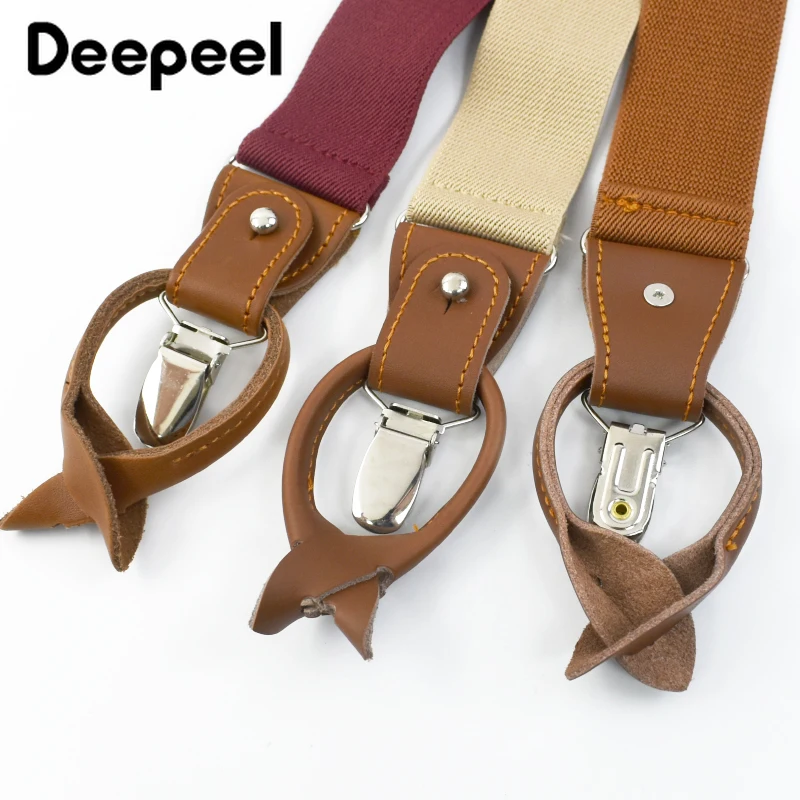 Deepeel- Tirantes para adultos para hombre, 3,5x125cm, 6 Clips, correa elástica ajustable, tirantes con botones, camisa informal para hombre, suspensorio para pantalones vaqueros