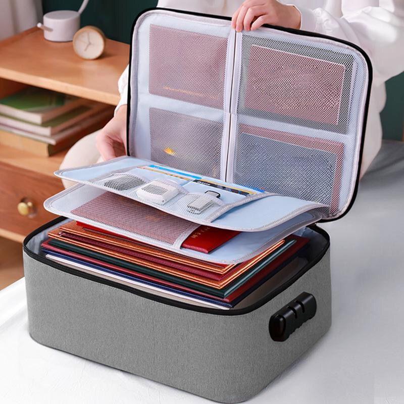 Paquete de archivos Paquete de certificados multifuncionales Caja de almacenamiento de gran capacidad Paquete de certificados de cerradura para el hogar portátil Bolsa de almacenamiento de archivos
