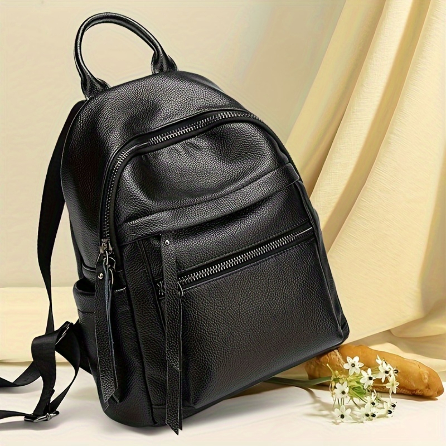 Mochila de ombro feminina de couro genuíno – Mochila de viagem moderna em couro de vaca para trabalho e classe