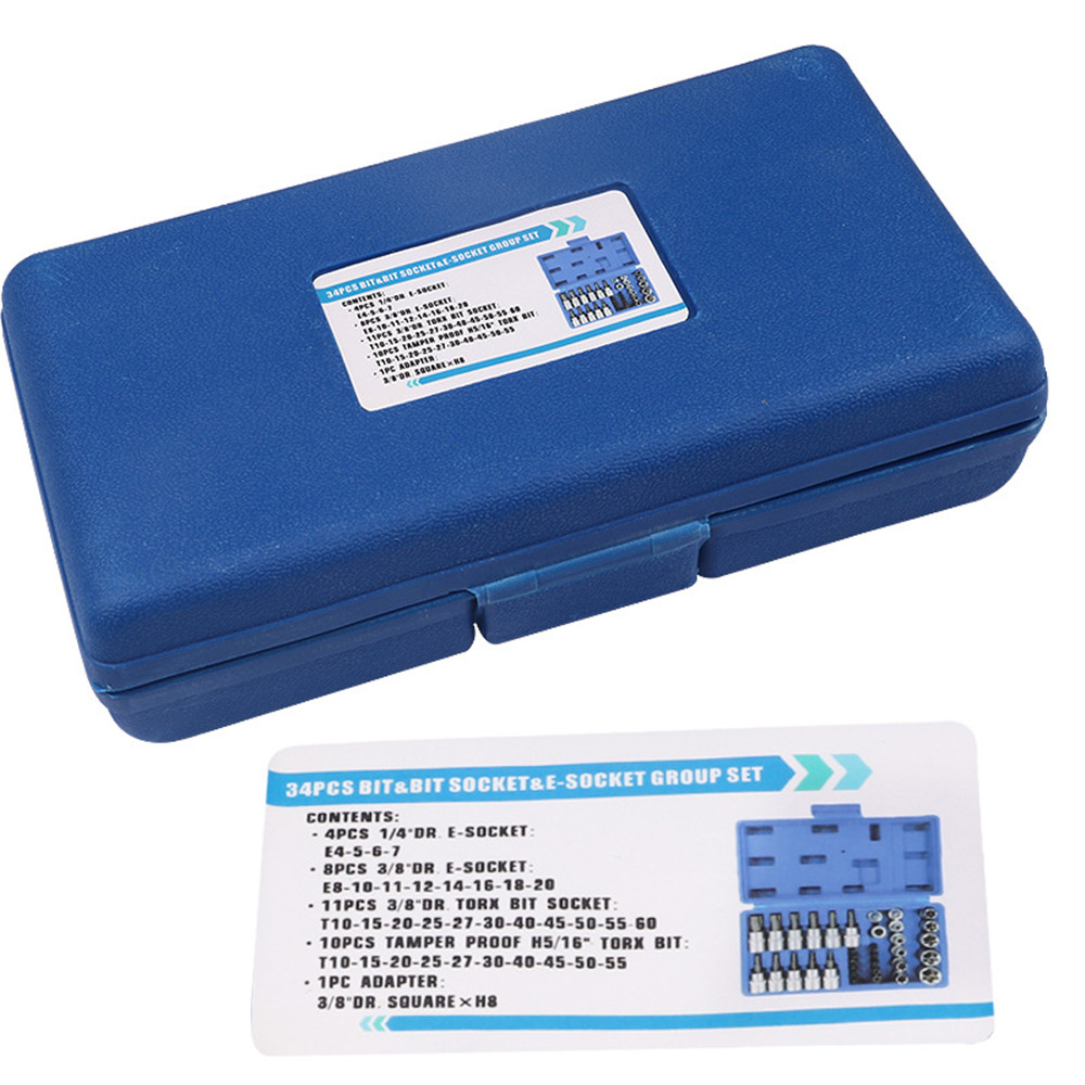 34 pçs conjunto de soquete catraca chave torque torx estrela soquetes caixa impacto fêmea soquete adaptador e soquete bits unidade ferramentas manuais