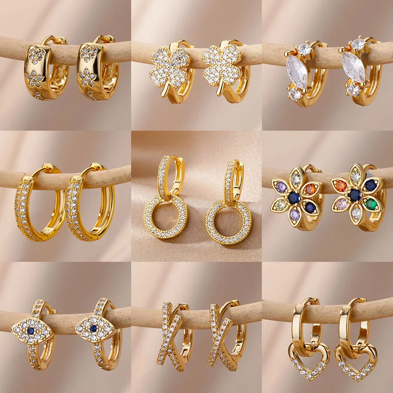 Pendientes de aro redondos de circón para mujer, aretes redondos de acero inoxidable con forma de corazón, color azul malvado, joyería de fiesta a la moda para mujer, regalo BFF