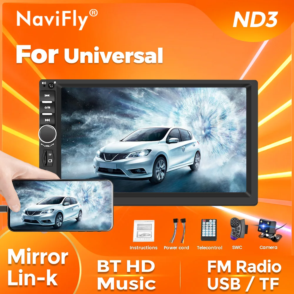 Navifly 1Din 2 Din 7 Zoll Universal Auto Multimedia All-in-One Radio Player FM Radio USB/TF/BT/SWC Unterstützung Spiegel Lin-K HD Bildschirm