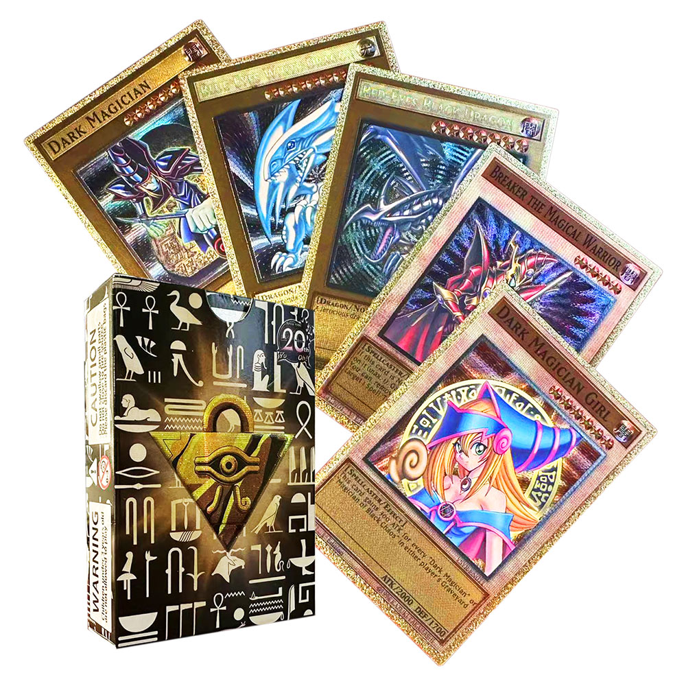 55 pçs folha de ouro plástico yu gi oh anime cartões em inglês olhos azuis exodia obelisco slifer ra yugioh clássico cartão proxy crianças