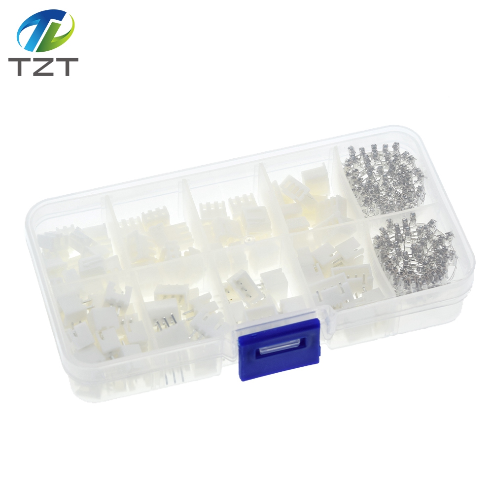 TZT 250 Uds 50 set/caja kit 2,54mm XH2.54 2p 3p conector de 4 pines + aguja recta + adaptador de cable de cabecera de enchufe de bloque de Terminal