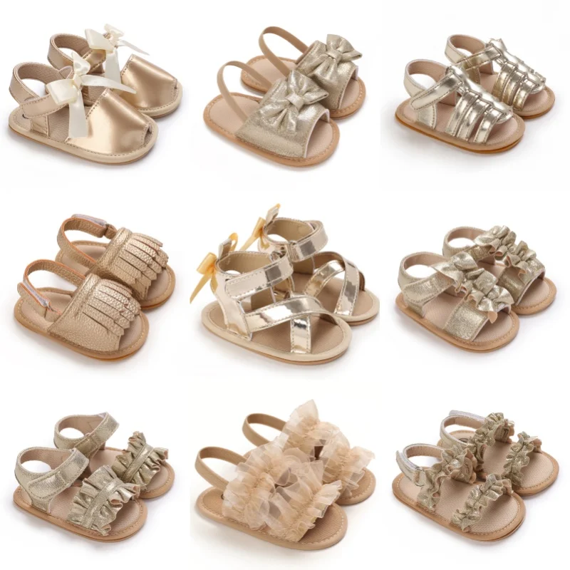 Sandalias informales de verano con tema dorado, zapatos clásicos y de moda para niña, zapatos cómodos y antideslizantes para caminar para bebé