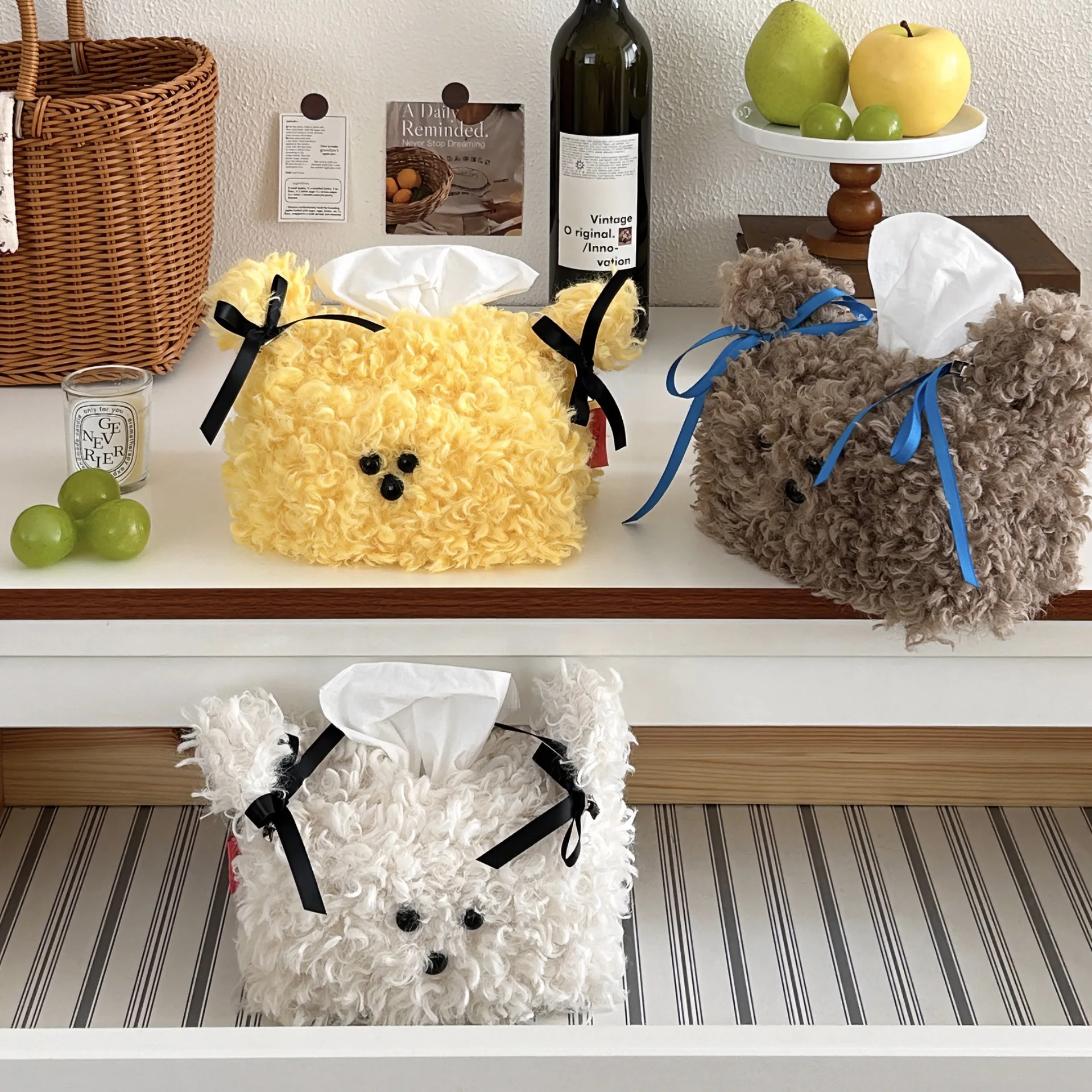 Cajas de servilletas con forma de perro de dibujos animados de estilo nórdico, bolsa de edición de Color sólido, servilletero de hilo, bolsa de pañuelos, servilletas de almacenamiento
