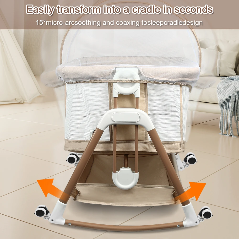 Berço de bebê 3 em 1, cama de bebê, balancim, cama de viagem para bebê com colchão, berço com 6 altura, função de berço, malha respirável