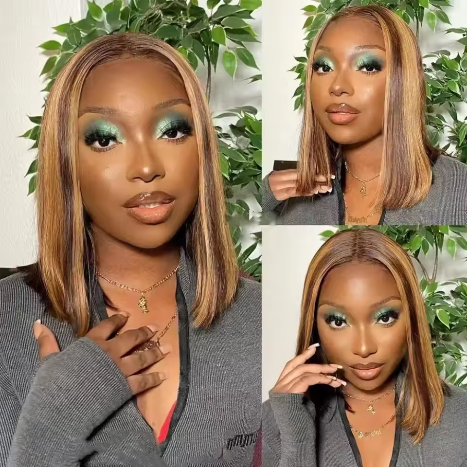 100% perucas de cabelo humano 13x4 laço de cabelo humano peruca frontal pronta usar bob perucas 220 densidade para preto feminino 4/27 cor ouro