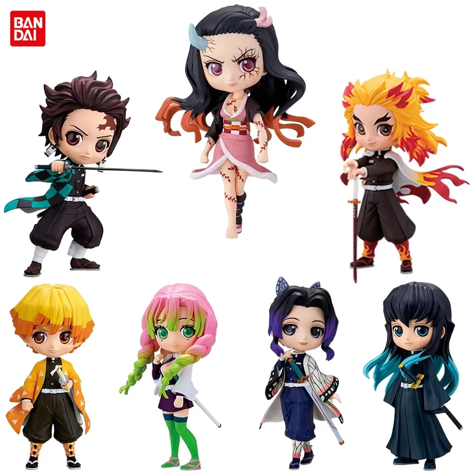 Anime 15cm demon slayer figura nezuko tanjirou zenitsu inosuke kyoujurou giyuu kawaii qposket pvc modelo brinquedos crianças presente