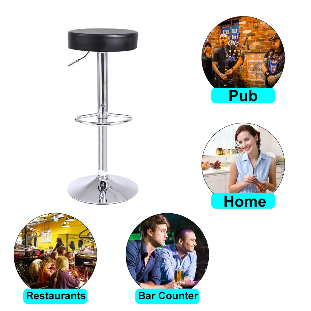 KKTONER Round Bar Stool PU Leather with Footrest Height Adjustable Swivel Pub Chair Home Kitchen Bar stools