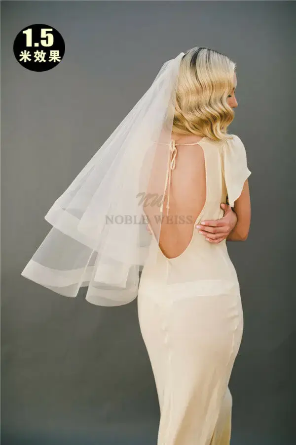 Günstiger Hochzeitsschleier aus Rosshaar, ohne Kamm, einlagige Brautschleier, individuell gestaltet