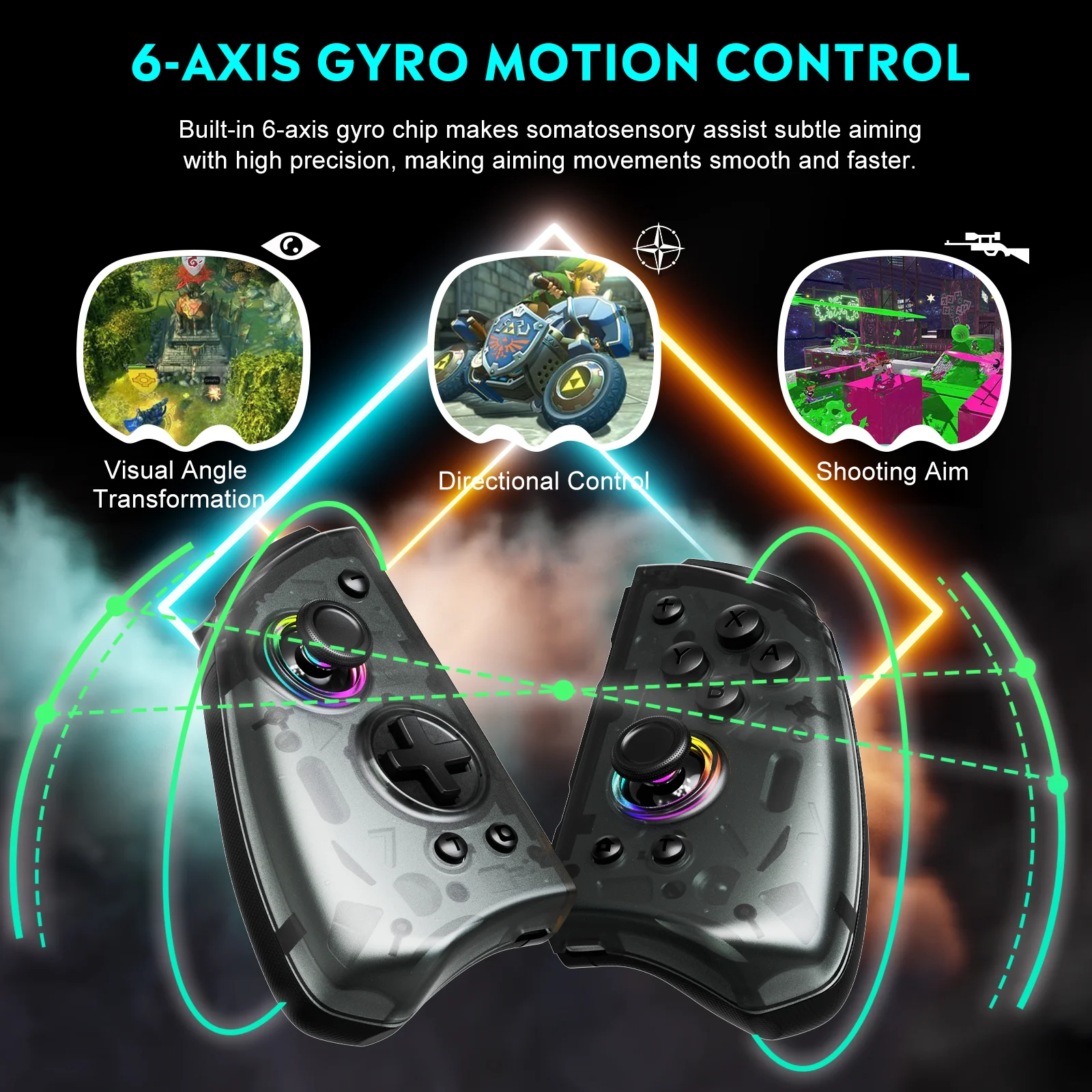 Joypad inalámbrico QRD Stellar T5 para Nentindo Switch/Lite/Oled efecto Hall Joystick 8 colores luz LED programable turbo y Macro