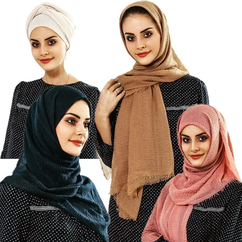 Bufanda Hijab de algodón arrugado de gran tamaño para mujer, chal musulmán, pañuelo liso, chales transpirables, capucha de Ramadán