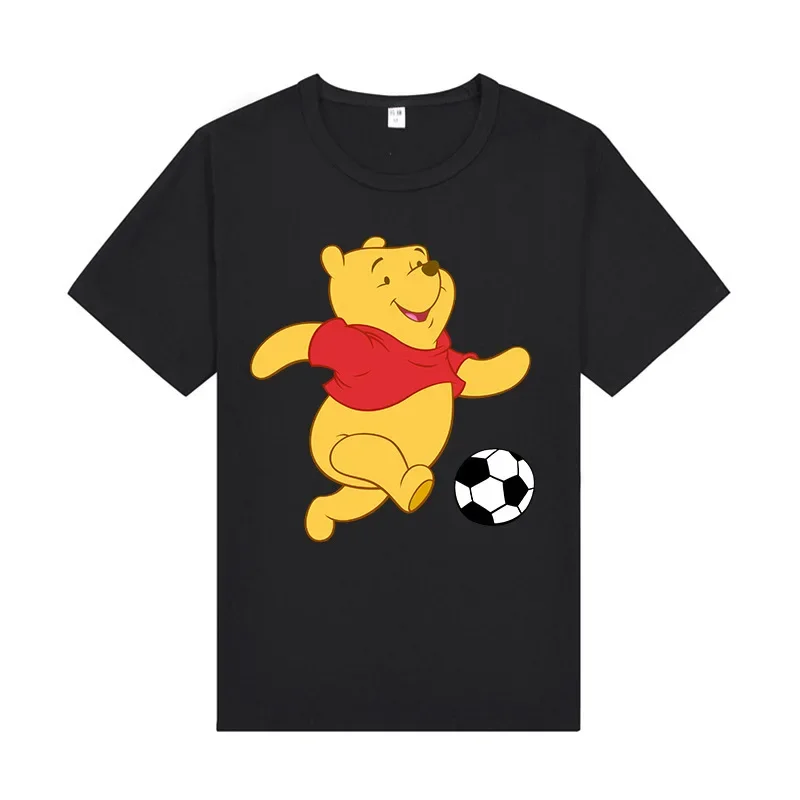Atasan Lengan Pendek Disney Kaus Lengan Pendek Winnie The Pooh Kartun Gaun Musim Panas Baru Wanita Atasan Longgar Gadis Lucu