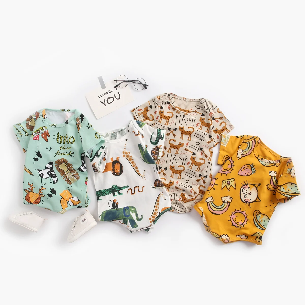 Sanlutoz, monos de verano de manga corta para bebés y niñas, ropa de algodón para bebés, monos con estampado de dibujos animados bonitos