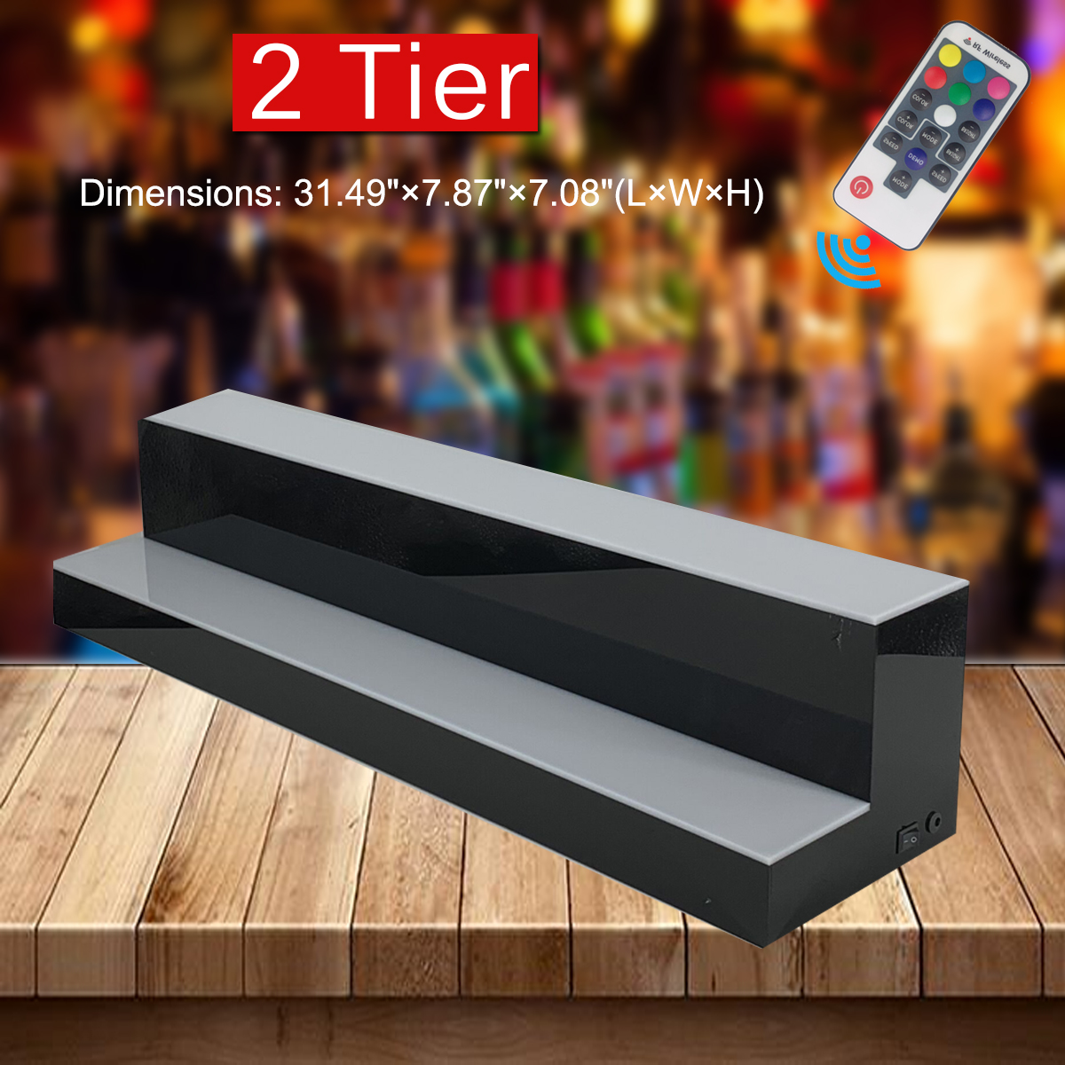 Liquor Bottle Display Shelf, LED Bar Shelves for Liquor, 2/3/4 Step 7 Colors Lighted Acrylic Shelf Home/Commercial Bar