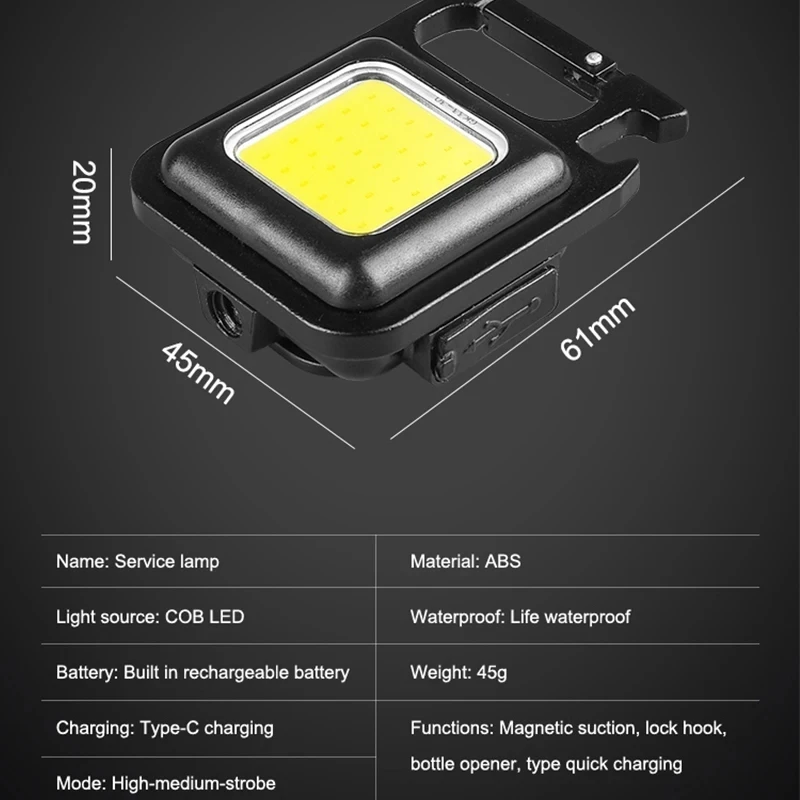 COB LED 미니 손전등 슈퍼 밝은 EDC 키 체인 빛 꼬리 자석 코르크 따개와 야외 비상 캠핑 포켓 램프