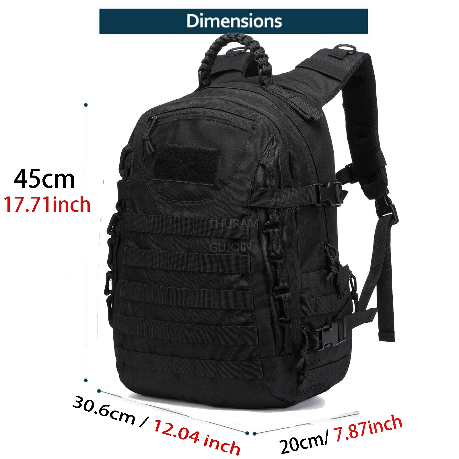 Mochila tática estilo 38l, mochila externa à prova d'água de grande capacidade com sistema molle, bolsa para caminhadas, acampamento, viagem, bug out