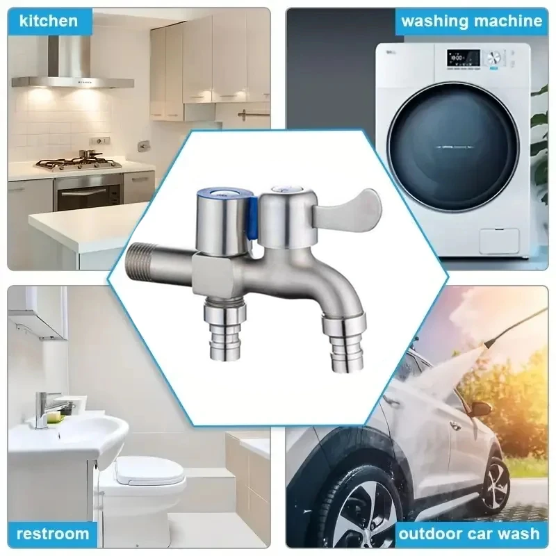 Edelstahl-Wasserhahn, doppelter Auslass, Dual-Control-Wasserhahn, eins in zwei, Out-Wasserhahn, 1/2 Zoll Bidet-Wasserhähne, Badezimmer-Zubehör
