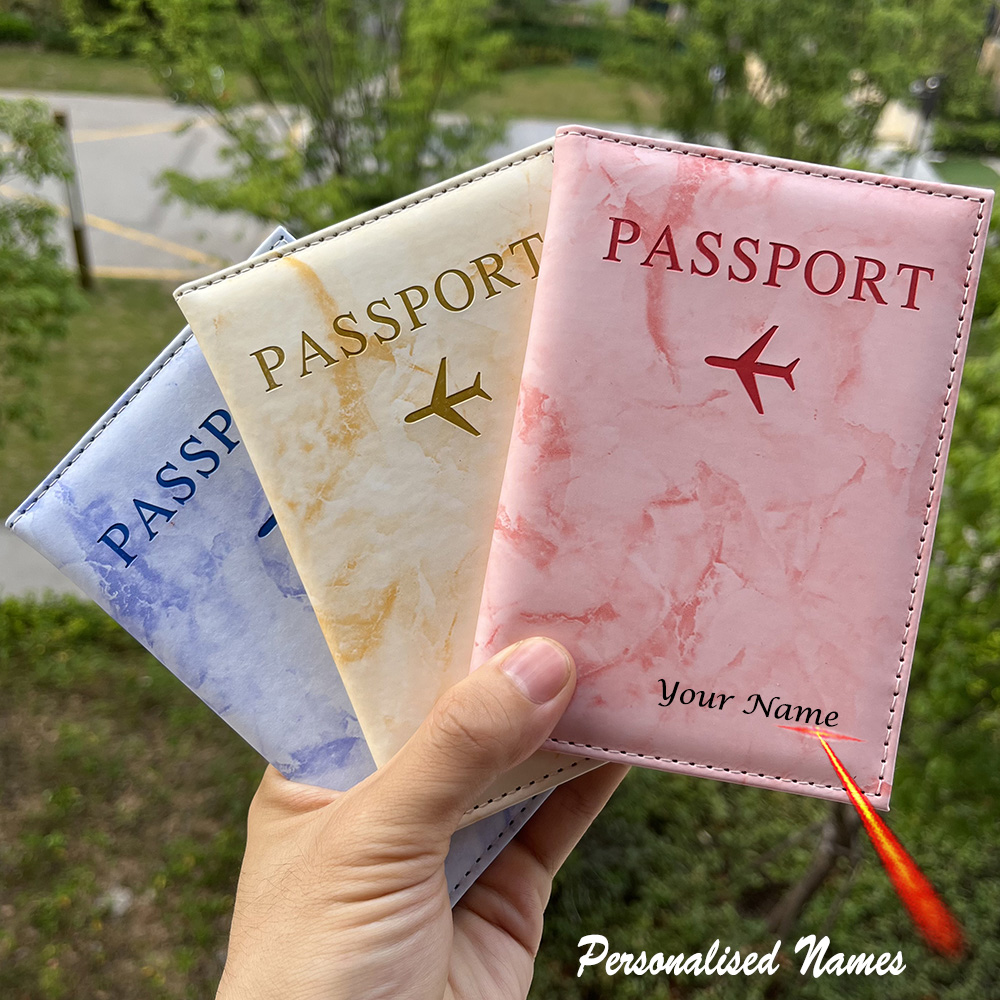 Funda de pasaporte personalizada con nombres, estuche de viaje para pasaportes