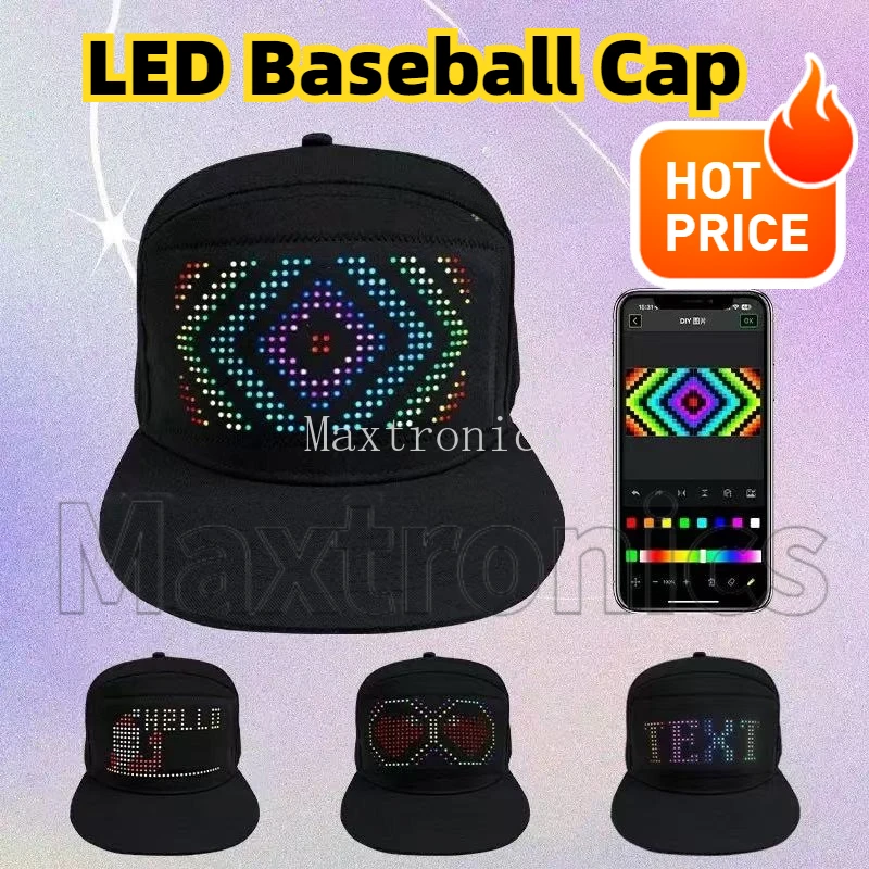 LED Unisex Baseball Cap 5V Wiederaufladbare Bluetooth APP Programmierbare LED Scrollen DIY Display Board Hip Hop Led Cap Snapback Hut