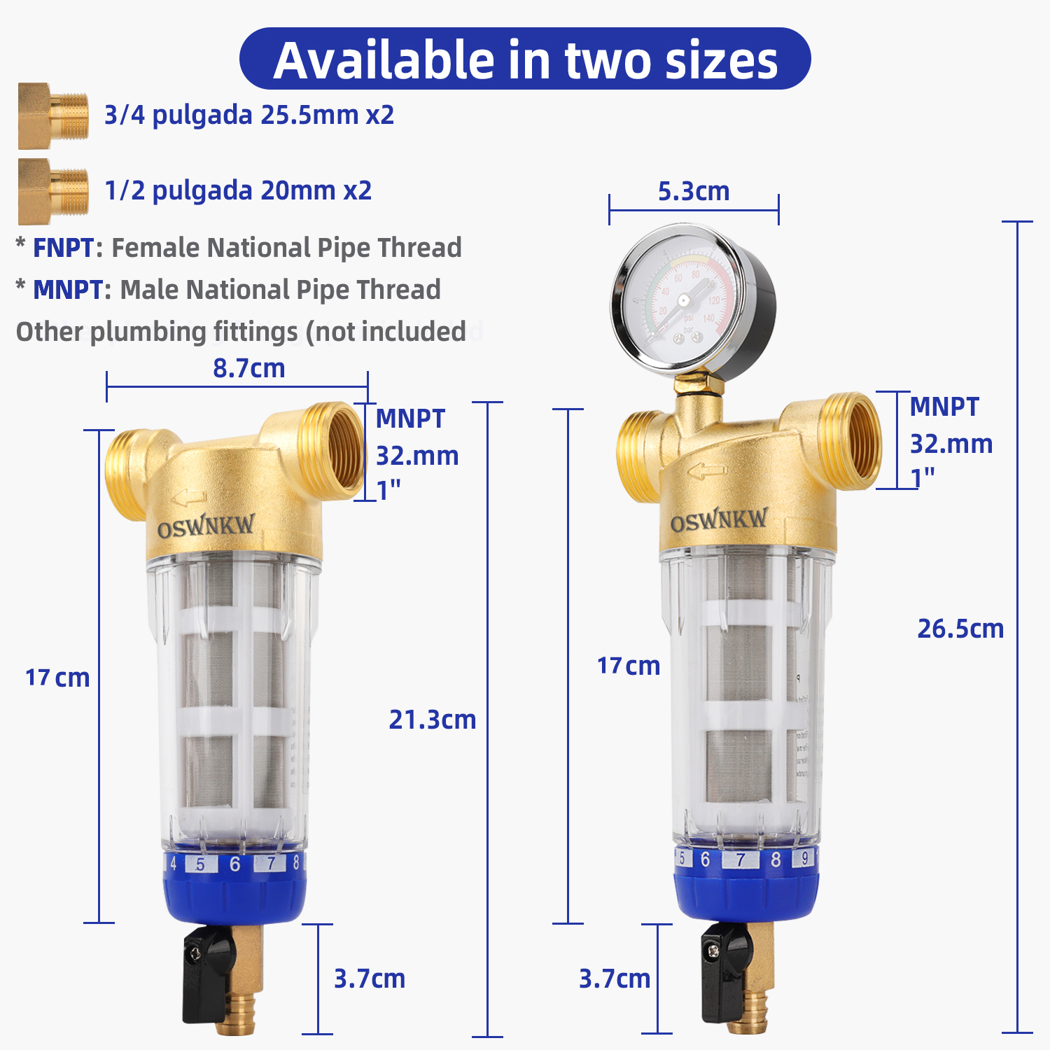 Purificador de prefiltro de OSWNKW-05 para toda la casa, filtro de agua de sedimentos giratorio, sistema de prefiltro Central, retrolavado, malla de acero inoxidable