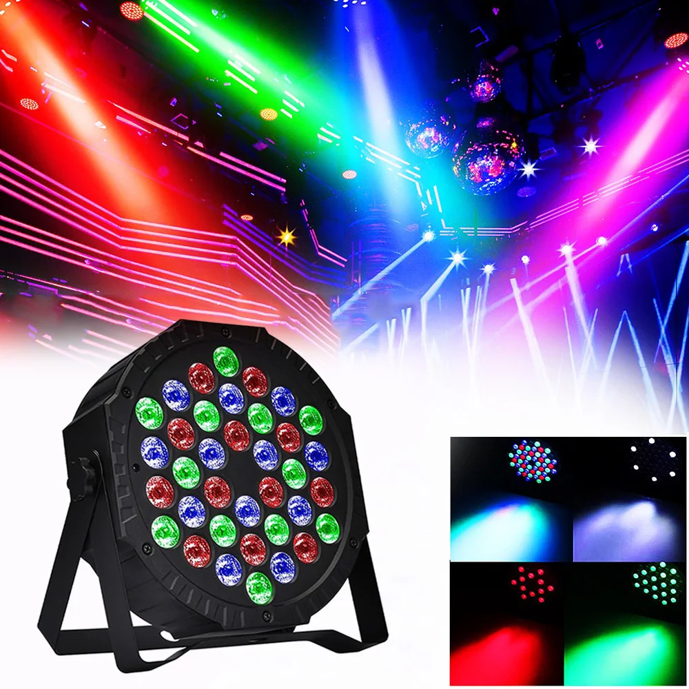 ไฟ LED 36ดวงสำหรับเวทีแบบแบน DMX512 RGB เอฟเฟกต์ไฟดิสโก้งานปาร์ตี้งานแต่งงานบาร์คลับของตกแต่งด้วยเสียงโคมไฟกระตุ้น