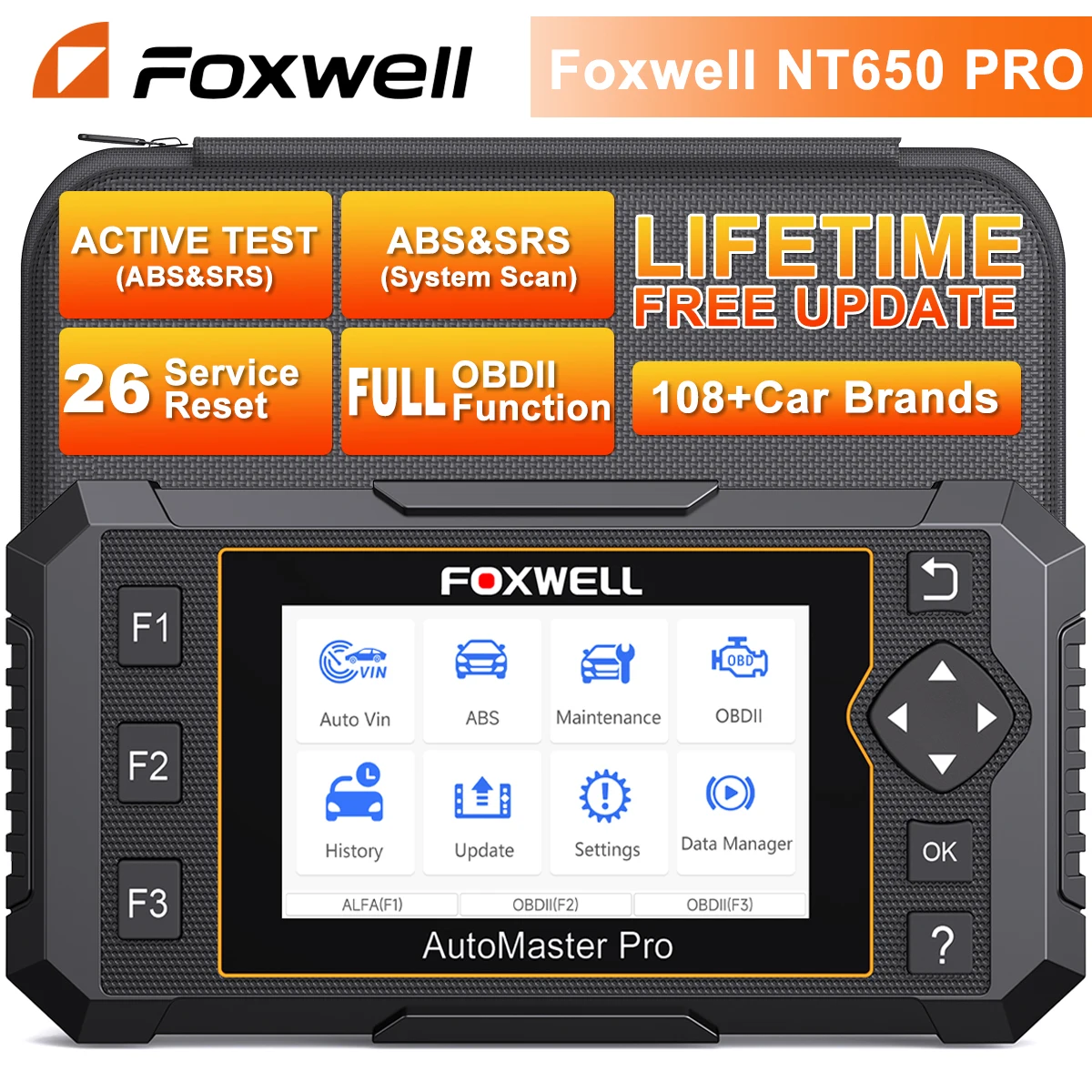 FOXWELL-NT650 Elite OBD2 Scanner Automotivo em Portugues Brasil, A/F Ajustar SAS EPB BRT TPS 26 + Reiniciar, Profissional Auto Car Ferramenta de Diagnóstico