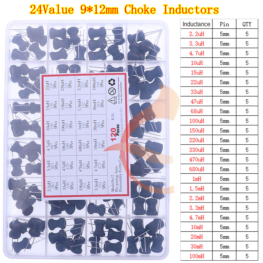 6x8 8x10 9x12 Zestaw cewek indukcyjnych w kształcie litery I 2,2/3,3/4,7/10/15/22/33/47/68/100/220/330/470/680uH/1mH/2,2/3,3/4,7/10/20/30/100mH
