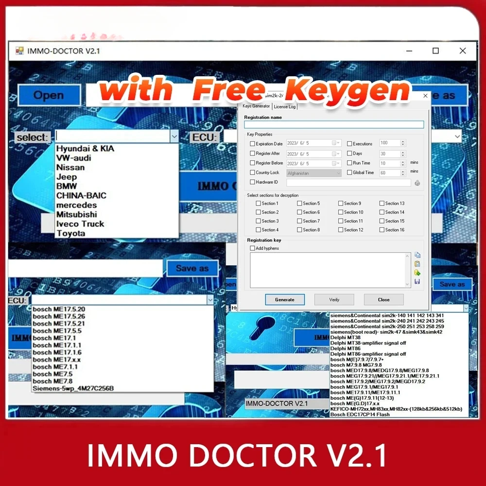 IMMO DOCTOR V2.1 2025 с неограниченным количеством KEYGEN MULTI BRAND Immo Off Программное обеспечение для настройки чипа ЭБУ для sim2k MT38 ME 17.9.2 MED17.9.8