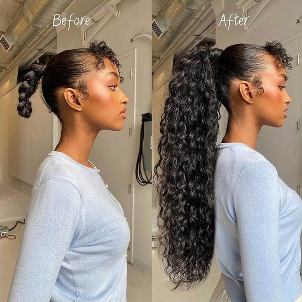 女性用ポニーテールエクステンション,ブラジルの人間の髪の毛,レミーの髪,巻き毛,クリップ,100g