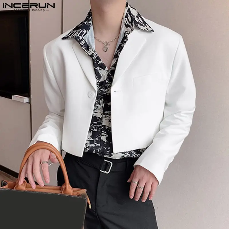 INCERUN-Chaqueta para hombre, ropa de calle de manga larga con solapa de Color sólido, trajes informales con un botón, abrigos cortos de moda para otoño 2023, S-5XL
