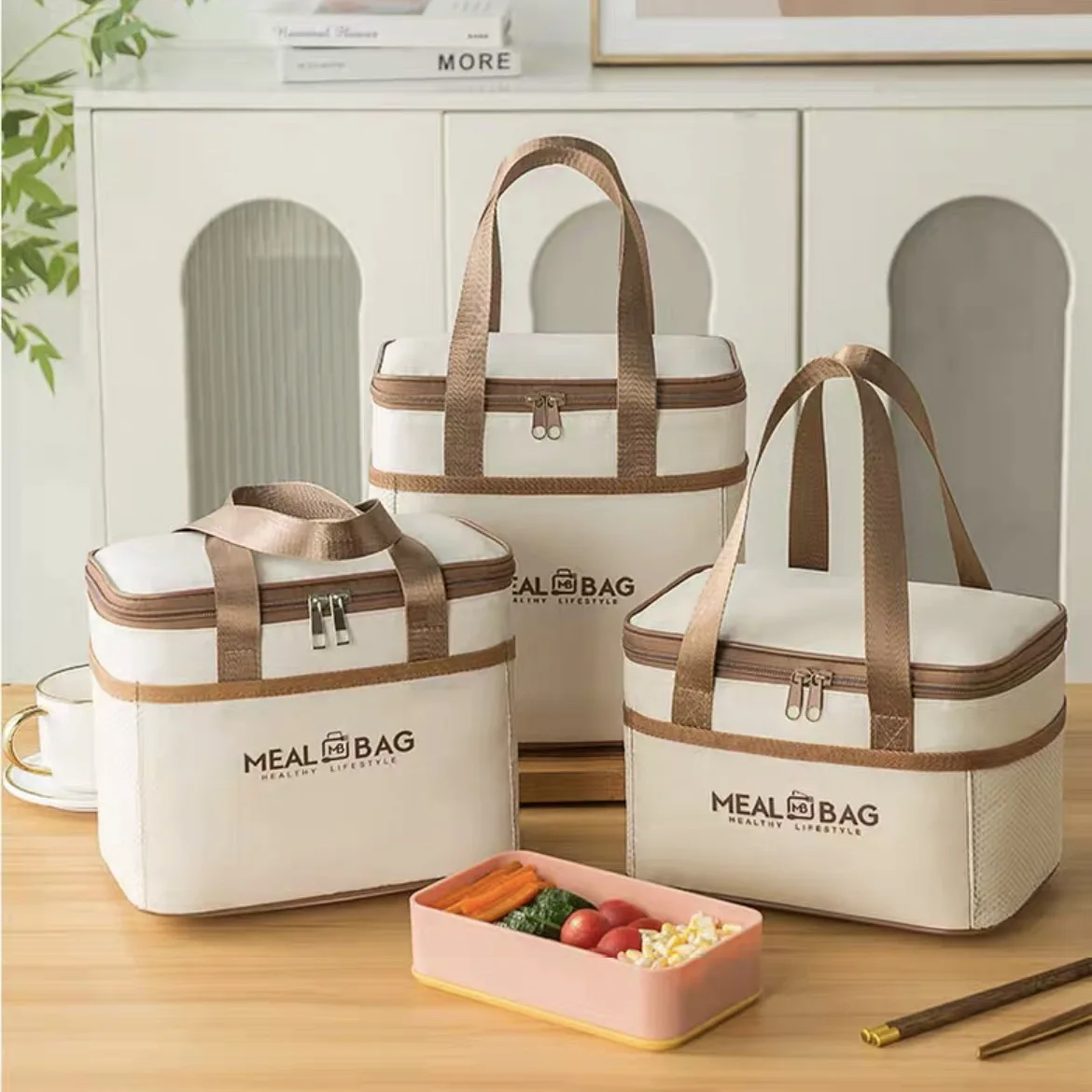 Bolsa de almuerzo portátil, caja aislada para alimentos, caja aislada con correa impermeable para el hombro, bolsa de fiambrera de mano, aluminio fresco DH