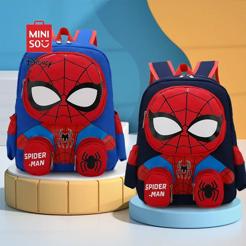 Mochila escolar MINISO Disney Super Heroes Spider Man para niños, bonita nueva mochila personalizada con estampado de dibujos animados para niños, el mejor regalo