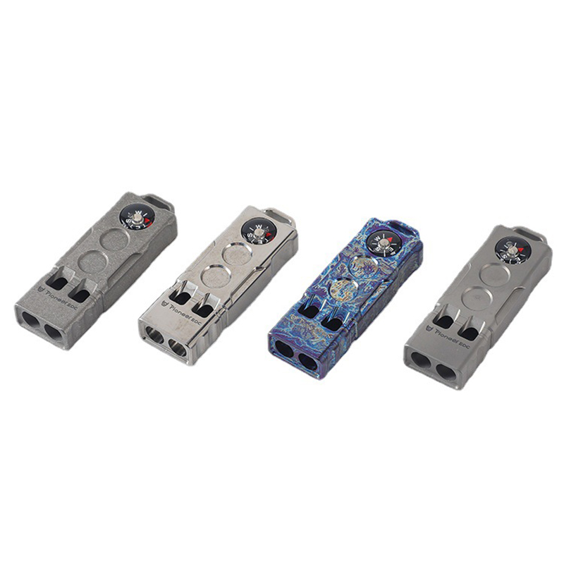 Emergency Survival Whistle com bússola, alto segurança Whistle para caminhadas ao ar livre, titânio, 2 em 1