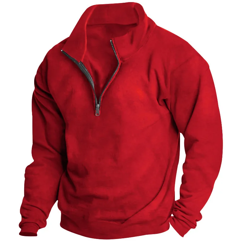 Sudadera polar con cuello levantado para hombre, top de manga larga con media cremallera, tendencia europea transfronteriza, otoño e invierno, novedad