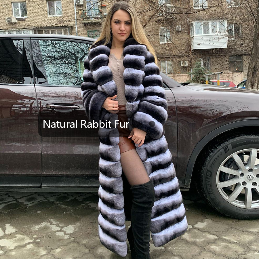 Womens Chinchilla Rex Rabbit Fur Jackets Real Rex Rabbit Fur Coats With Turndown Collar 2024 High Quality Women Outwears