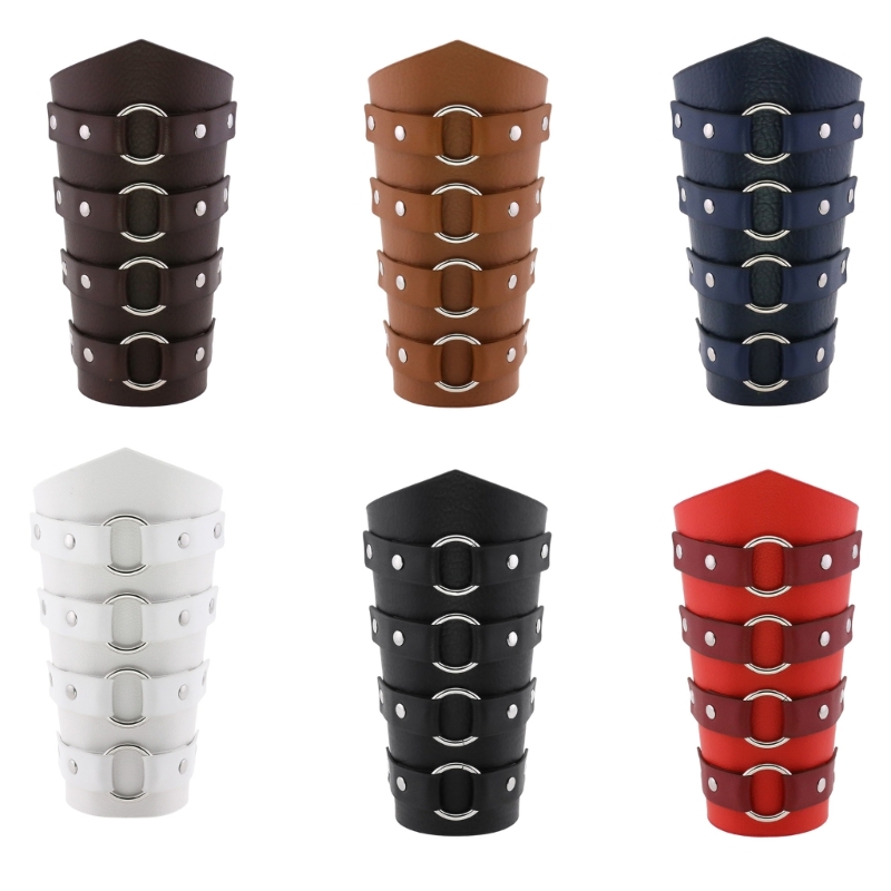 Medieval Arm Guards for Male Role Play Pirate PU Medieval Pirate Knight Gauntlet with Round Buckle Halloween Supply