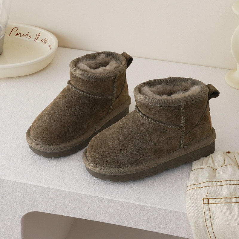 Botas de nieve de lana para niños, botas de cuero genuino de calidad para niños y niñas, zapatos de algodón de ante vacuno suave para bebés, botas de invierno para niños