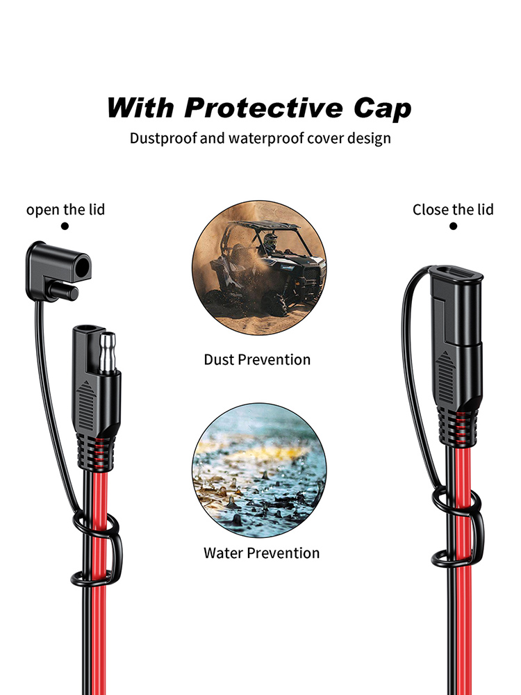 SAE Para SAE, Cabo de carregamento da bateria, 12V-36V Solar Plug Cord, Cabo de extensão do carro 16AWG, Cabo impermeável