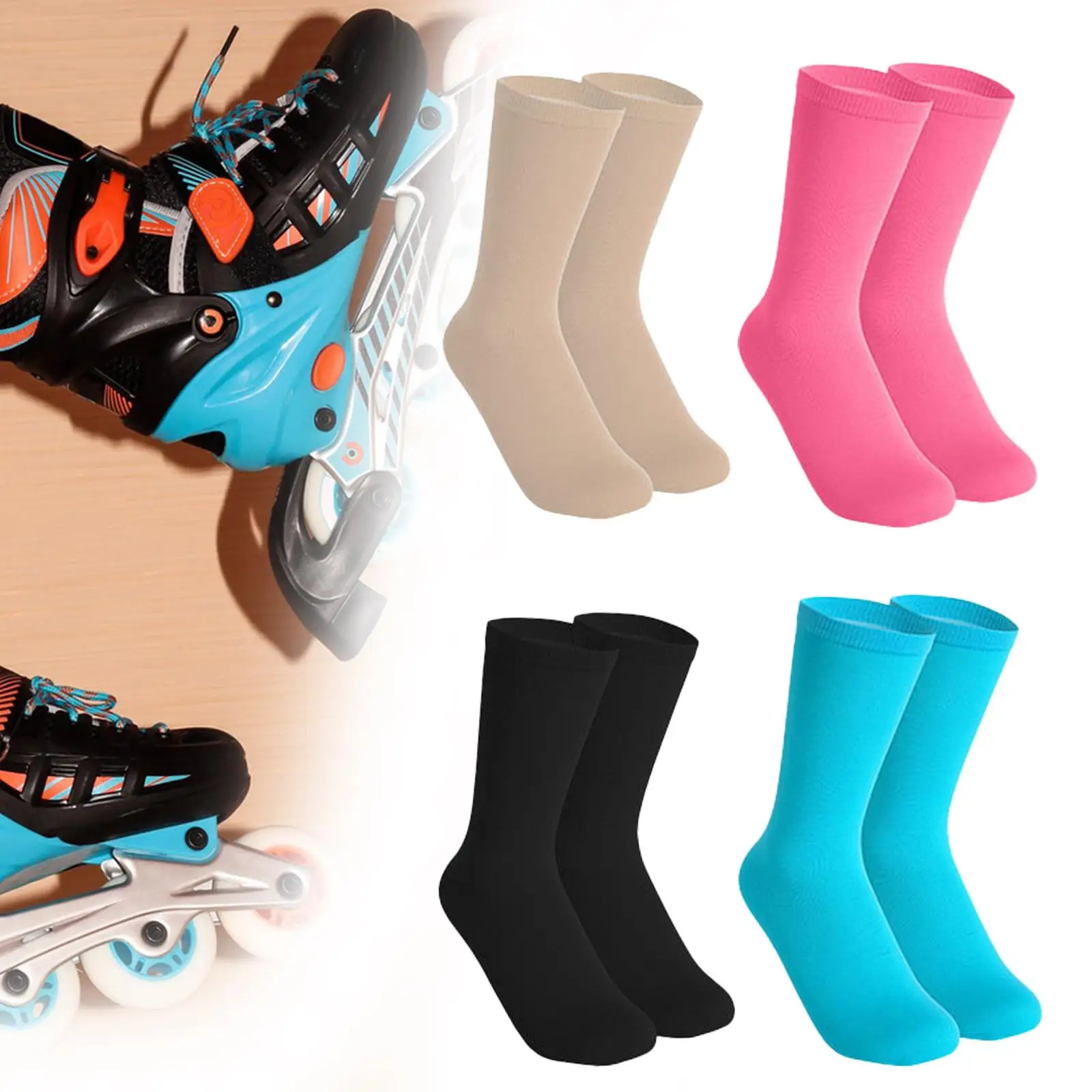 Ice Skating Socks Solid Color Figure Skating Socks Knee High Tights for Workers