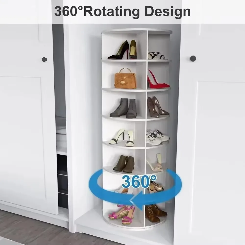 Shoe Rack 7-Tier Spinning, Free Standing Rotating Tower 360°, Easy To Assemble, Space-Saving,White Easy To Clean Shoe Cabinet