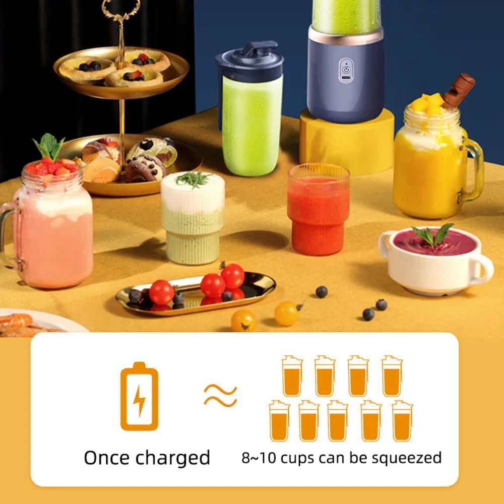 6 ใบมีดไฟฟ้า Juicer ถ้วย 2 ถ้วยสําหรับเดินทางแบบพกพา Juicer Mixer USB ชาร์จน้ําผลไม้สดเครื่องปั่นส่วนบุคคล Smoothie
