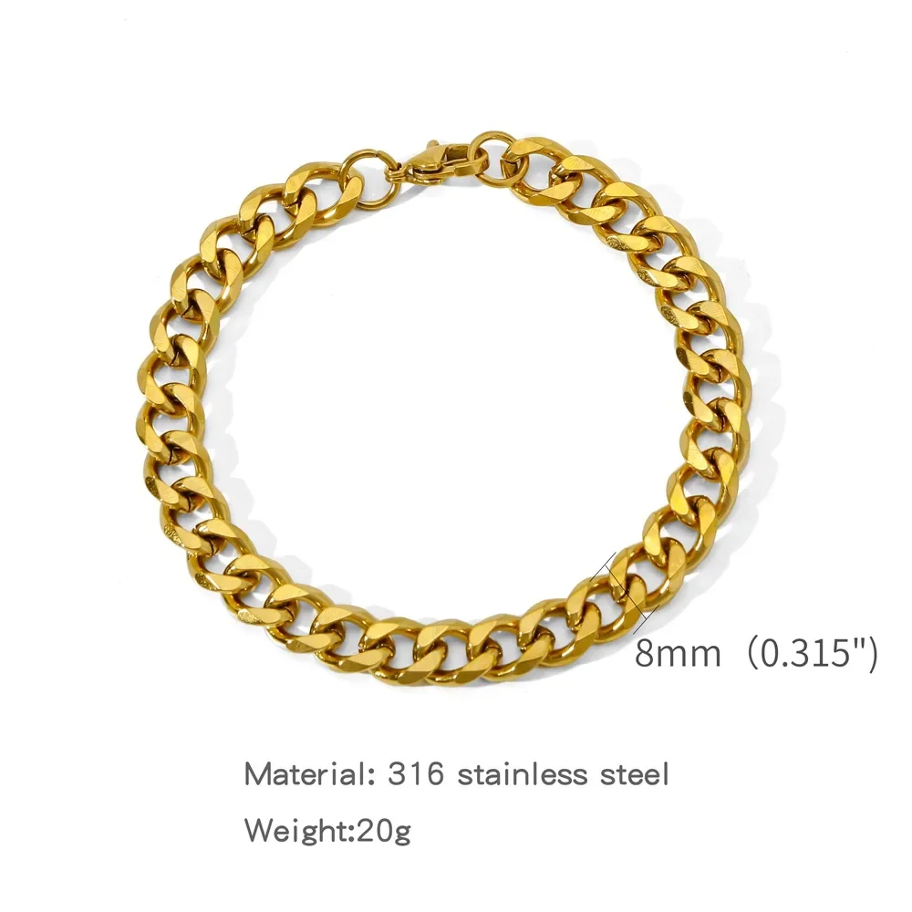 5-9 มม.สร้อยข้อมือสแตนเลสกันน้ํา Miami Curb CHAIN สําหรับผู้หญิงคลาสสิก Punk Heavy Cuban Link สายรัดข้อมือเครื่องประดับของขวัญ