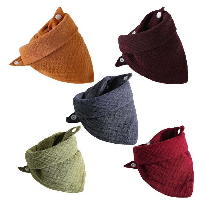 Babadores para alimentação de bebês, 5 peças, toalha de saliva para cachecol triangular, bandana, babador de algodão macio, botão ajustável, pano para meninos