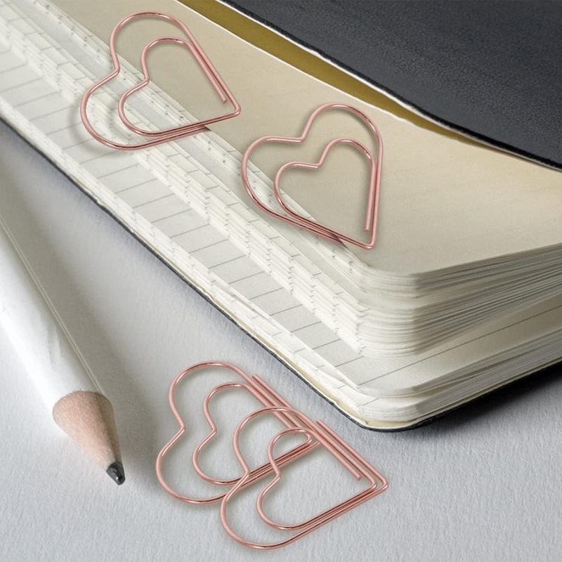 50Pcs/Set Metal Paper Clips Hearts Mini Binder Clip Bookmark Book Binding Note Decor Stationery School Office Binding Supplies