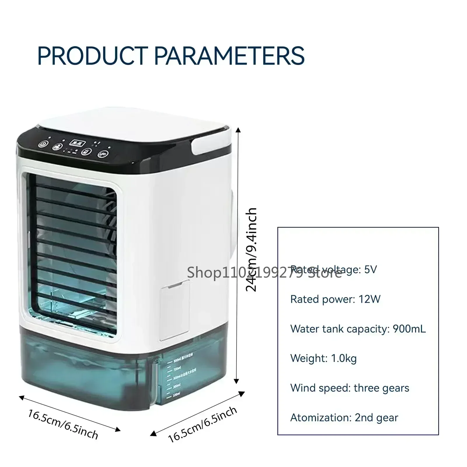 Climatiseur Portable à 3 vitesses, Mini climatiseur, réservoir d'eau de 900ml, refroidisseur d'air avec veilleuse 7 couleurs pour bureau et chambre à coucher