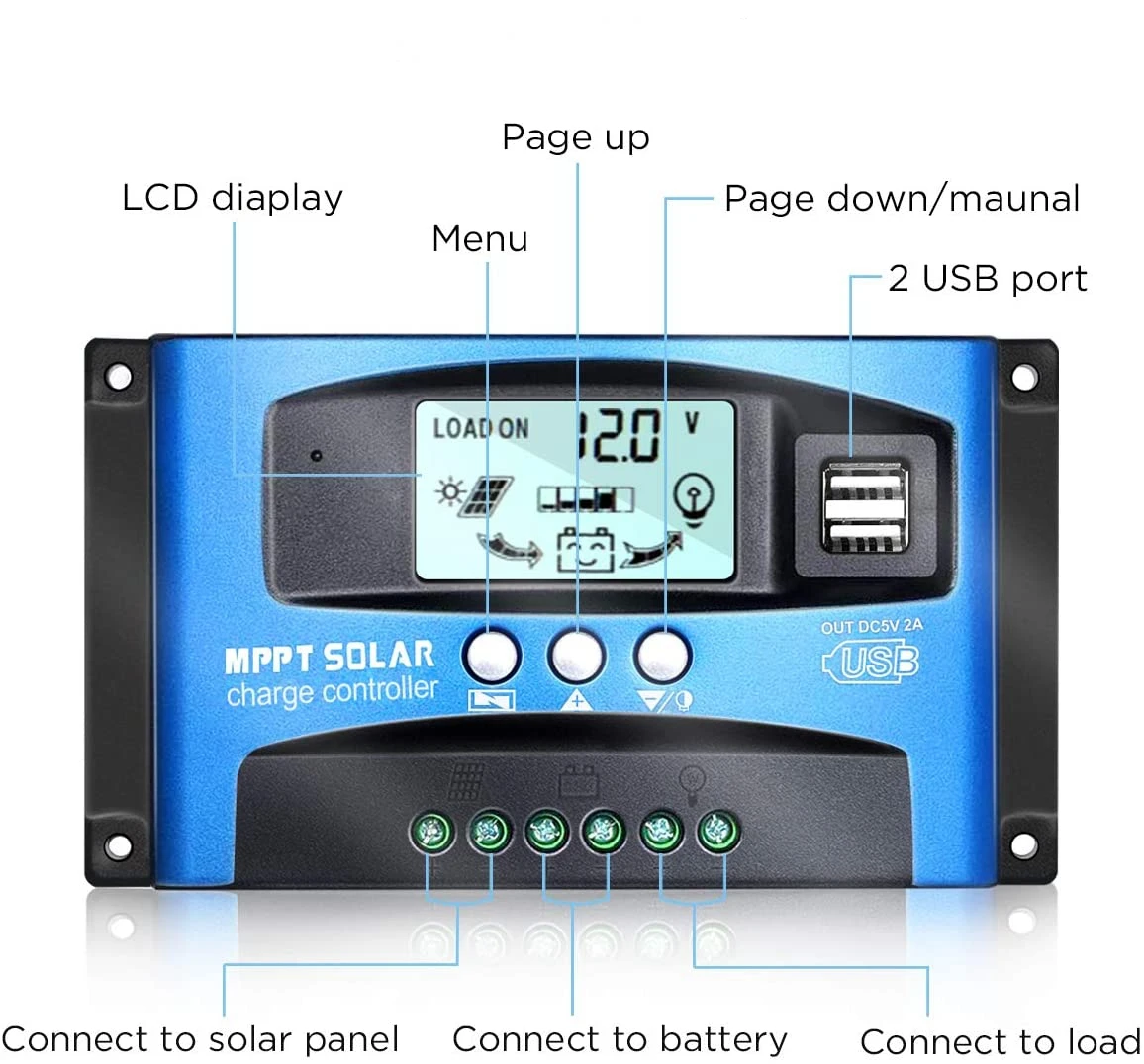 ECGSOLAX 30A 40A 100A MPPT Regolatore di carica solare 12V 24V Regolatore solare automatico con LCD Max PV 50VDC Regolatore di carica solare