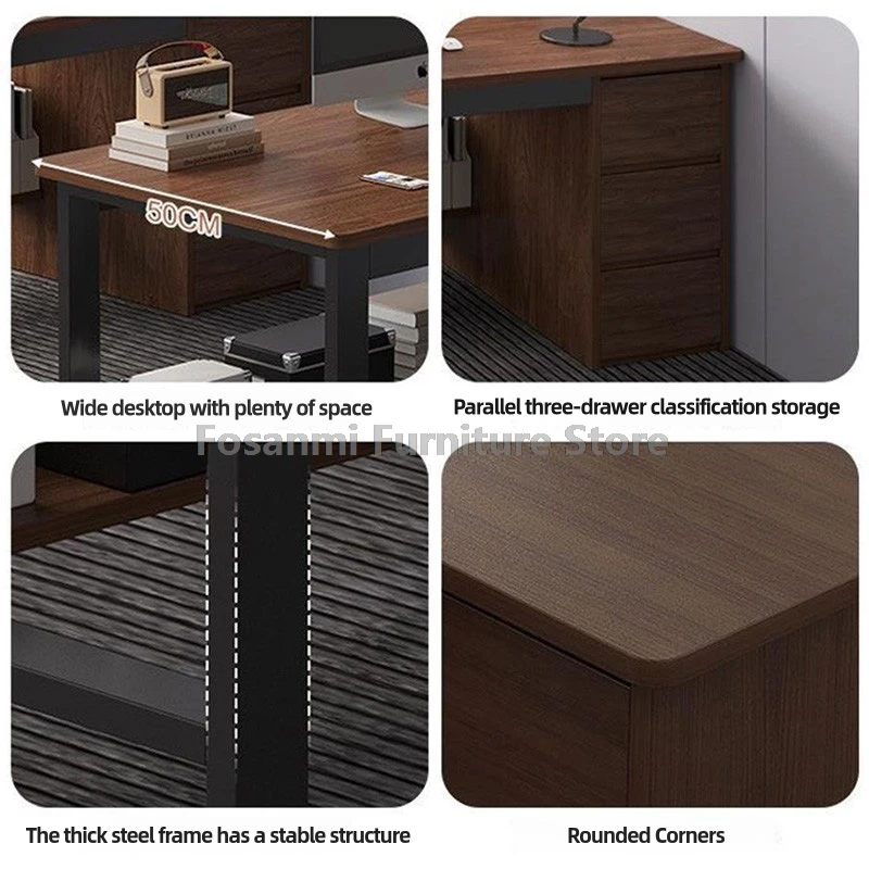 3-Drawer Computer Desk with Storage Shelf Modern Office Working Desk Minimalist Home Gaming Writing PC Table for Bedroom Study