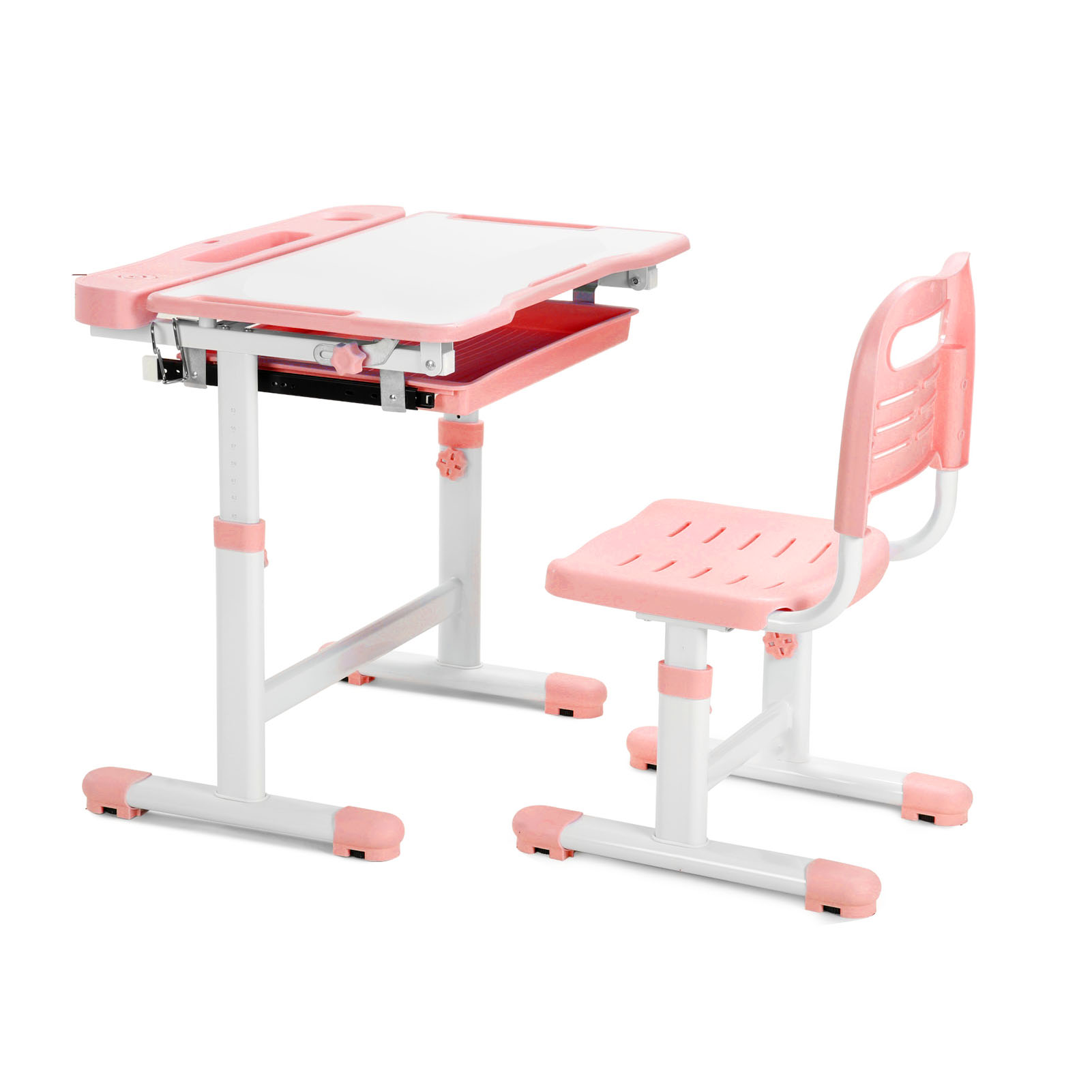 Verstellbares rosa Kinder-Studientisch- und Stuhlset mit 0-55 °   Neigbarer Schreibtisch – Ergonomische multifunktionale Möbel für das Lernen zu Hause